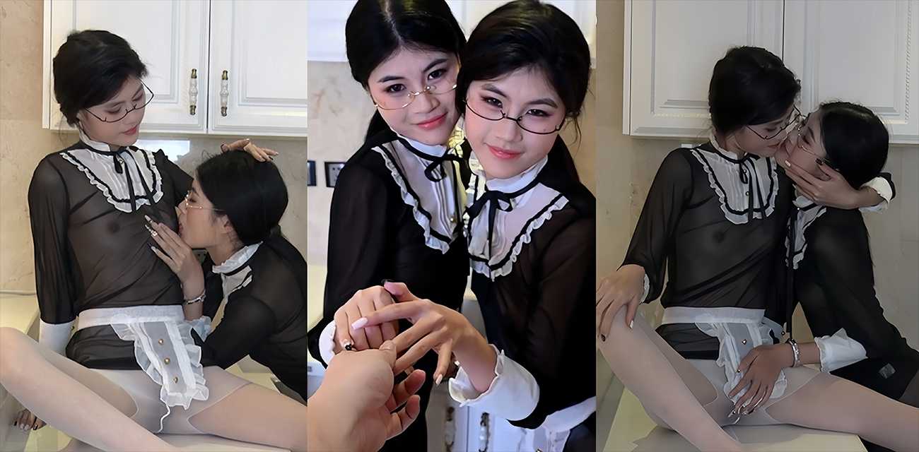 PANS双胞胎嫩模 双儿 重磅福利 姐妹花厨房黑纱女仆装写真 黑白丝交缠互撩诱惑拉满！