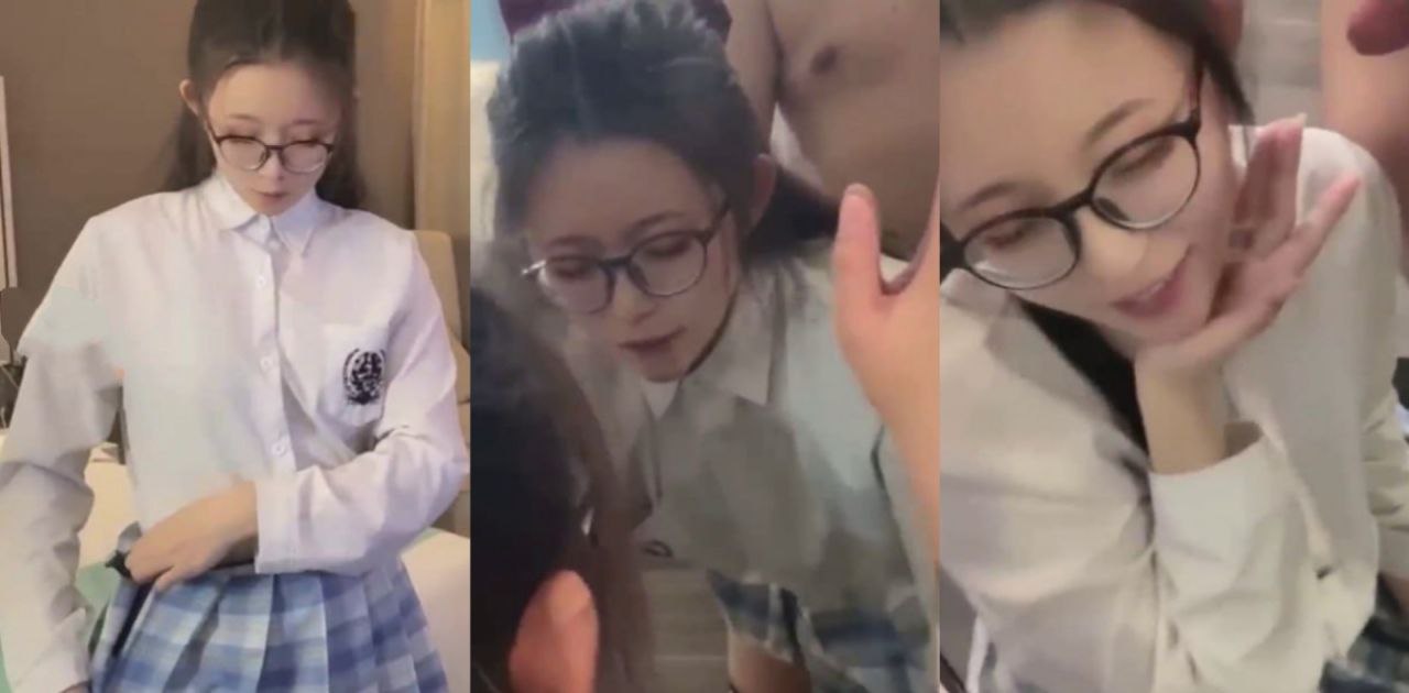 清纯眼镜妹 思雨 性爱私拍 内心极其淫荡 穿学生制服用假屌插双洞 女上全自动榨精！