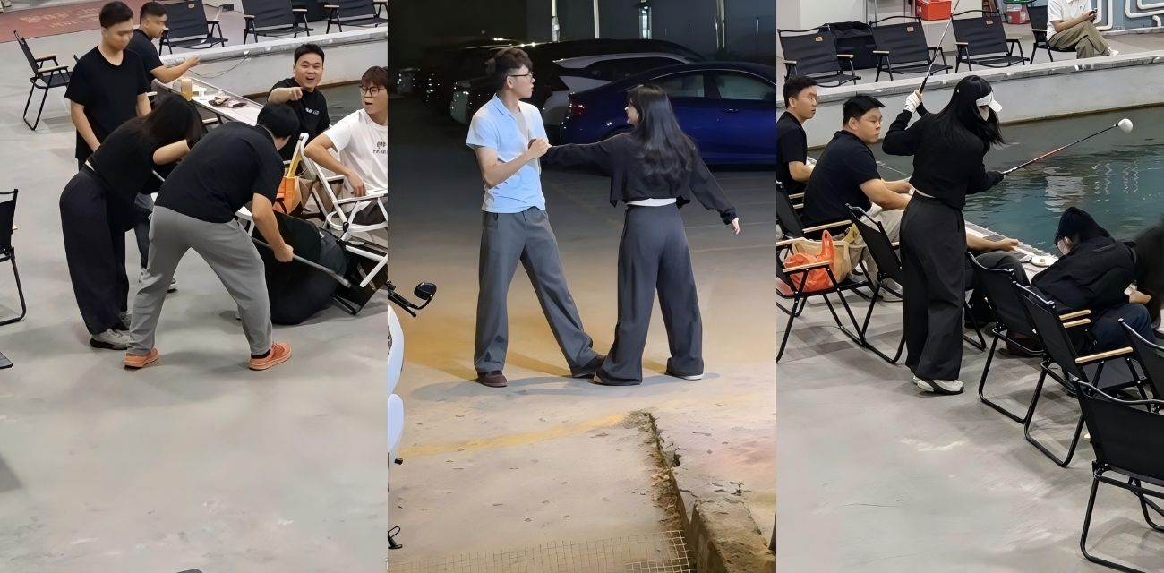 广东佛山三水钓虾场 手撕小三现场 原配当众持械暴打 全场钓友停下看大戏！