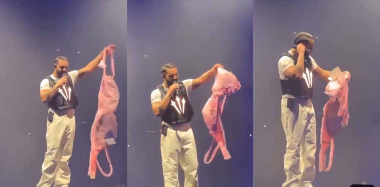 美国饶舌歌手 Drake 演唱会被女粉丝扔巨大号胸罩 现场视频流出轰动乐坛！
