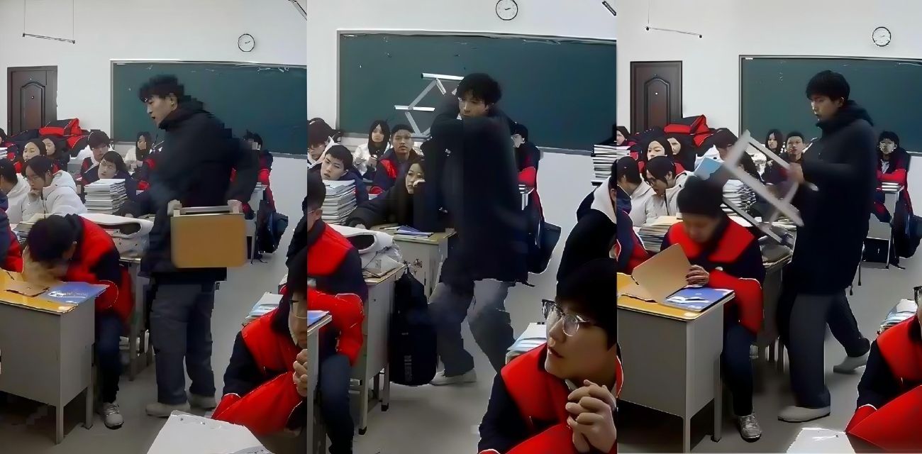 河南巩义京师杜甫公学打人事件 高中生抡起板凳猛砸同学 直击后脑受害人当场垂头不动！