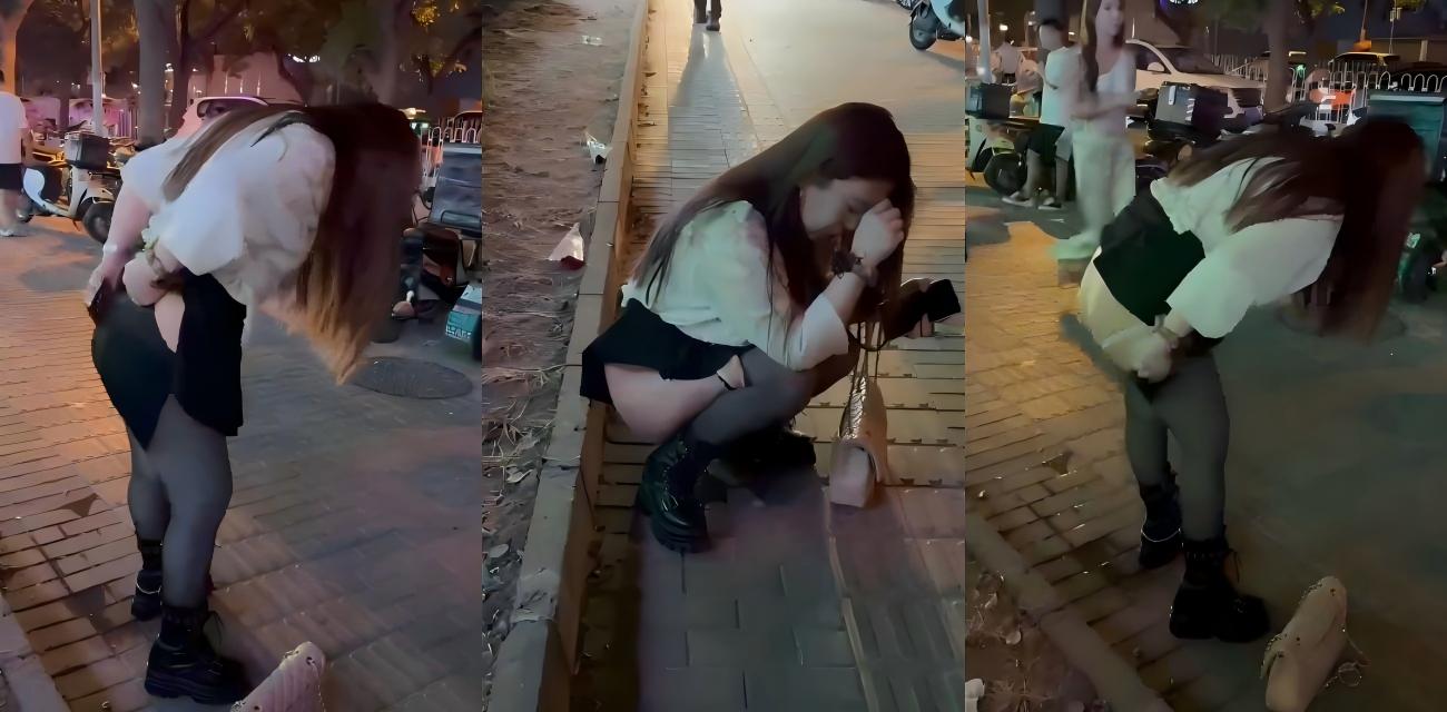 醉酒小仙女当街沦陷 脱黑丝路边放尿 汁液喷溅奔放风骚 事后不忘擦逼 素质低劣令人乍舌！