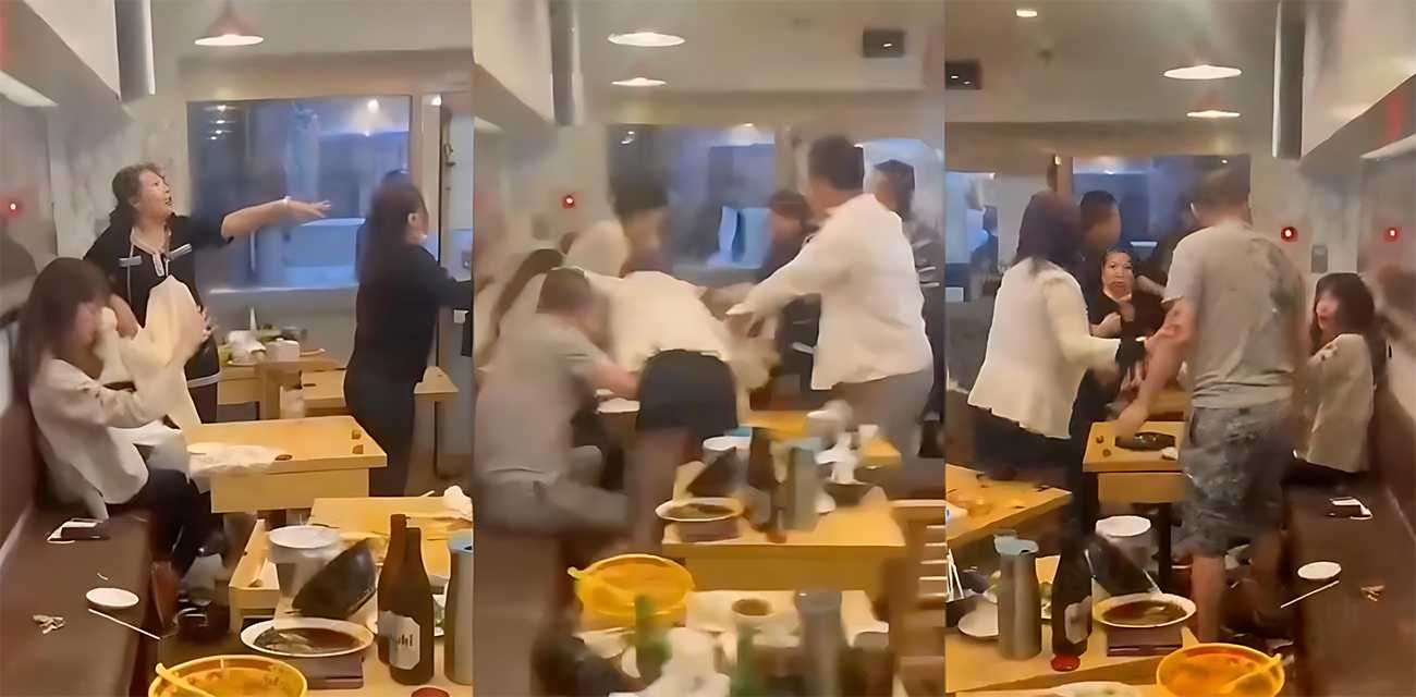 湖南长沙解放西 面馆热汤泼人事件 拌嘴吵架升级成打架互殴 沸腾面汤对着对方脸猛泼 现场鸡飞狗跳乱成一片！