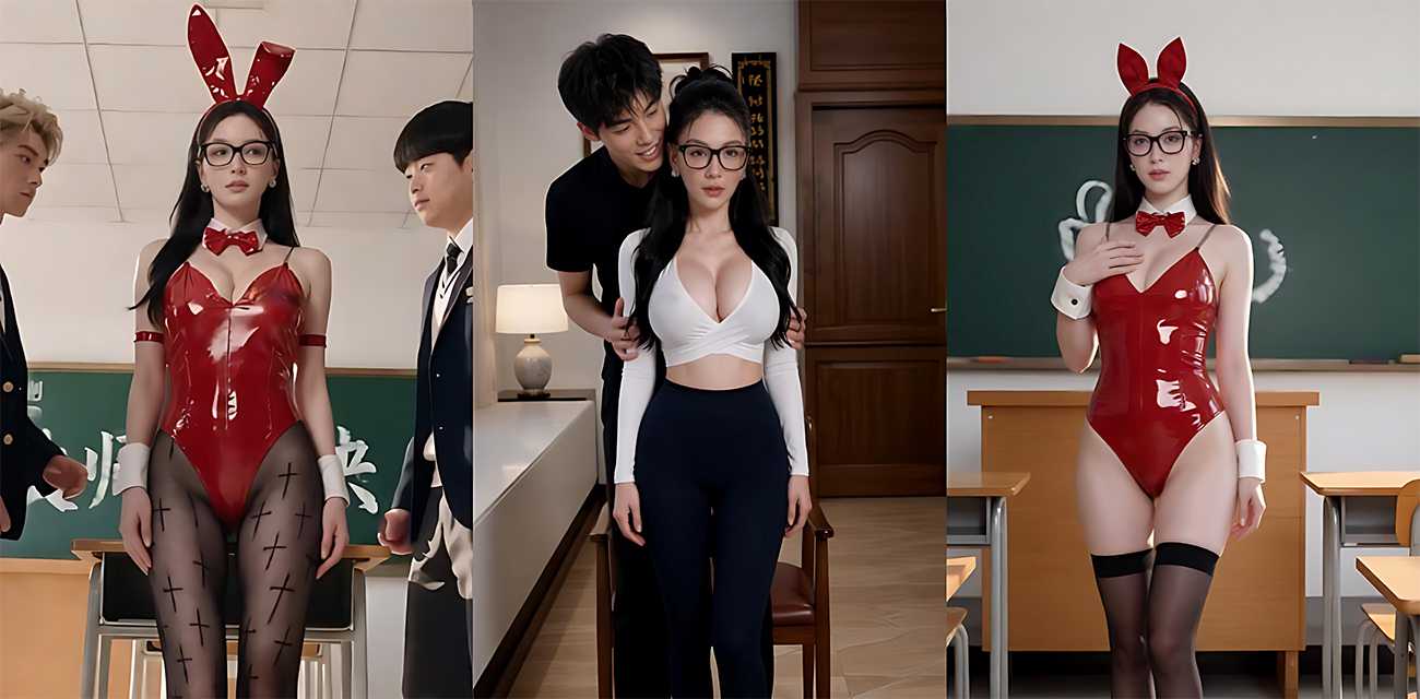 AI成人短剧 患性瘾的巨乳女教师 6-7集 女主化身兔女郎 与学生们开群p！