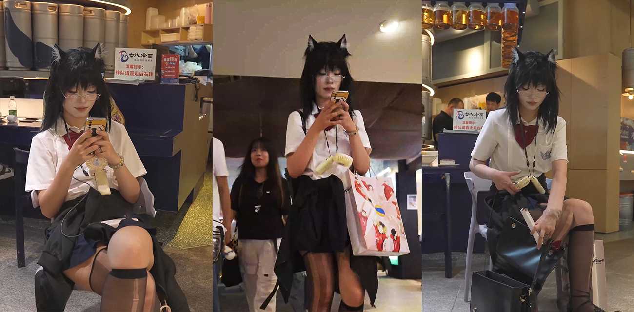 抄底街拍大神新作！高挑JK猫女真空逛街 黑丝翘臀春光乍泄 肥美小穴时隐时现 高清捕捉每丝春光！