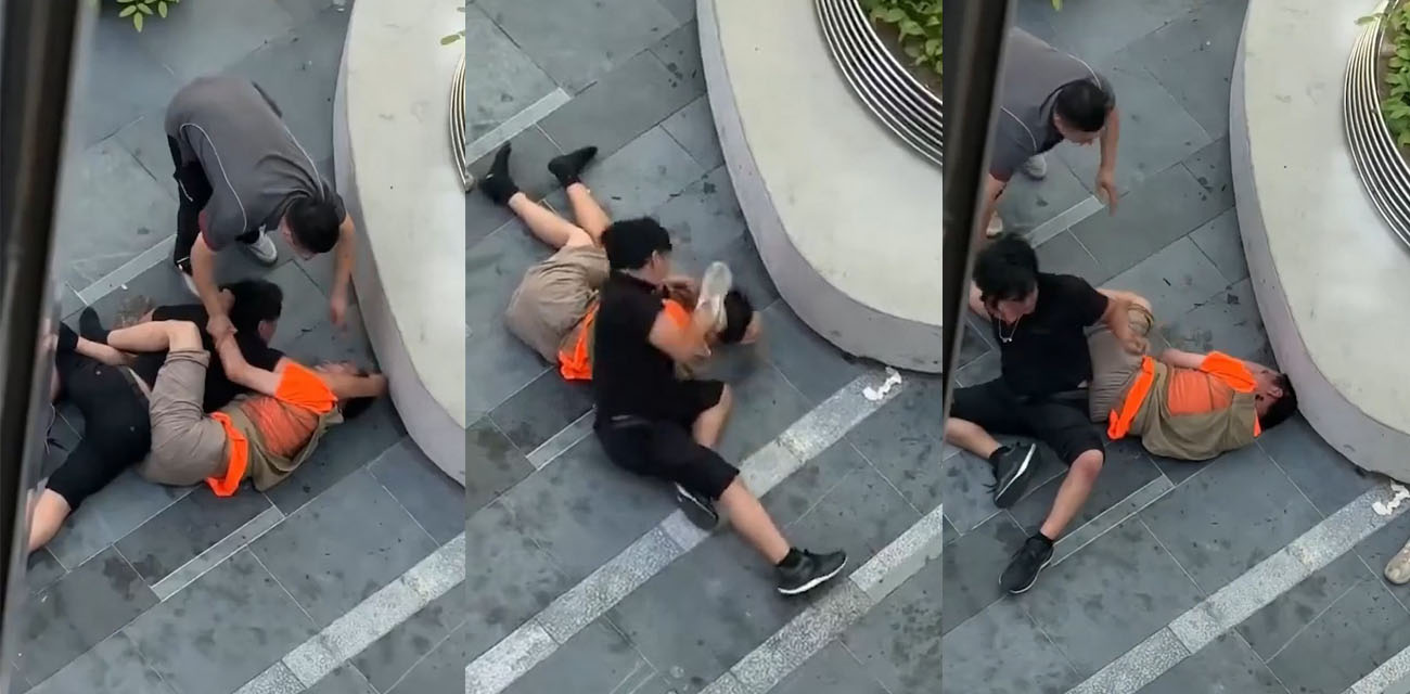 UFC北京分赛站黑衣男垃圾扔满地 环卫工劝了几句 瞬间化身格斗冠军当场练拳