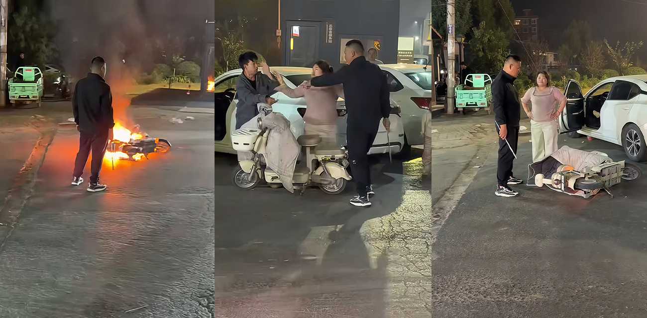 邯郸广府街头捉奸大戏 女子与小三深夜约炮 被丈夫拦截暴打并烧车泄愤 偷情视频遭曝