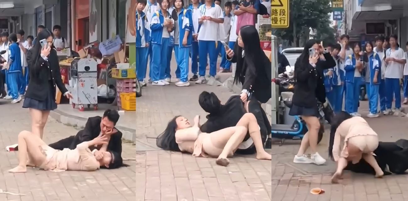 醉酒男子光天化日街头强上女子！女方拼命反抗大喊救命 路人围观报警 猥亵未遂现场视频曝光！