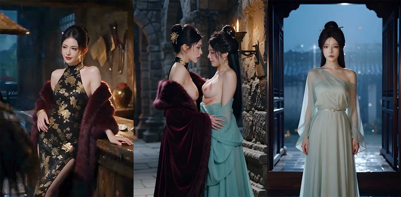 AI成人短剧 金镶玉与邱莫言龙门客栈欲火起 1-3集 双女缠绵演绎百合之恋！