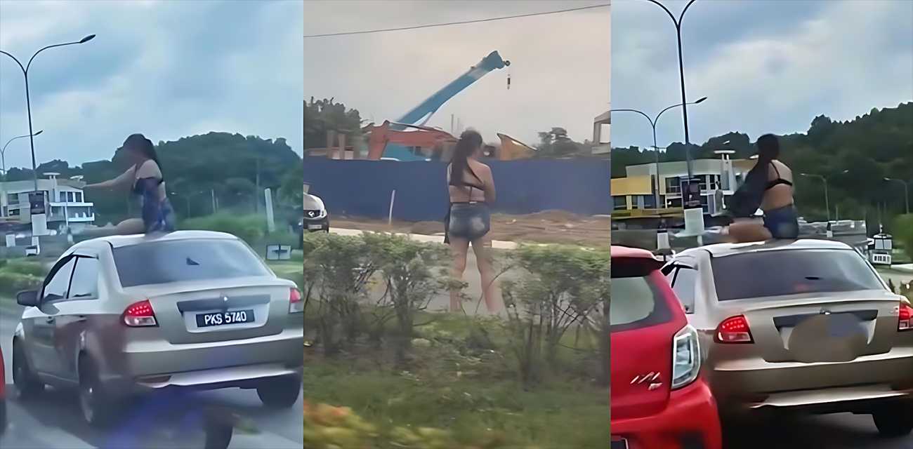 马来西亚吉隆坡街头又爆大瓜！IG网红 nsorfina 车顶脱衣指点车辆 骚劲拉满路人看呆！