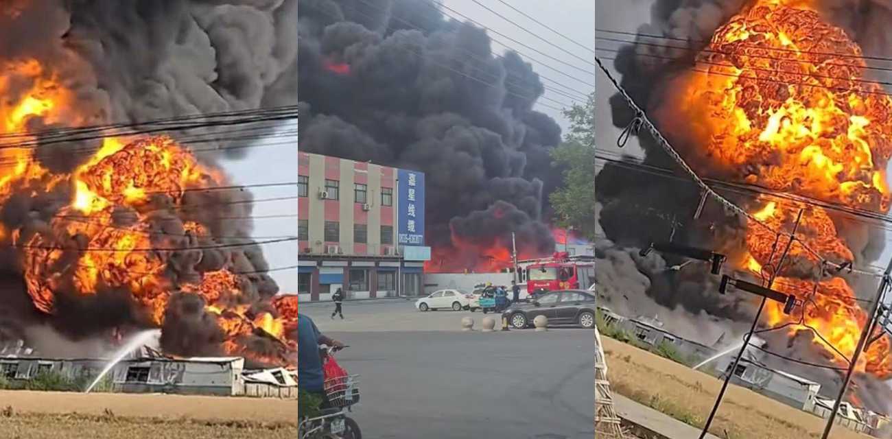 山东聊城阳谷突发大火 华泰化工石蜡料场烟雾冲天 厂区爆炸居民以为地震